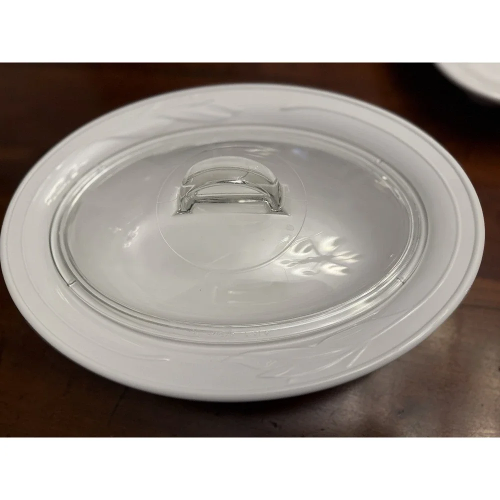 Vintage Corningware Casual Elegance White Flora Casserole Roaster Set L-32 L-13‎
